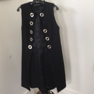 Zara Black Sleeveless Coat with Silver Accents